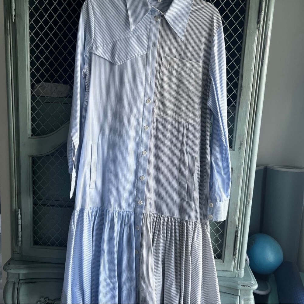 Tibi Blue and White Striped Shirt